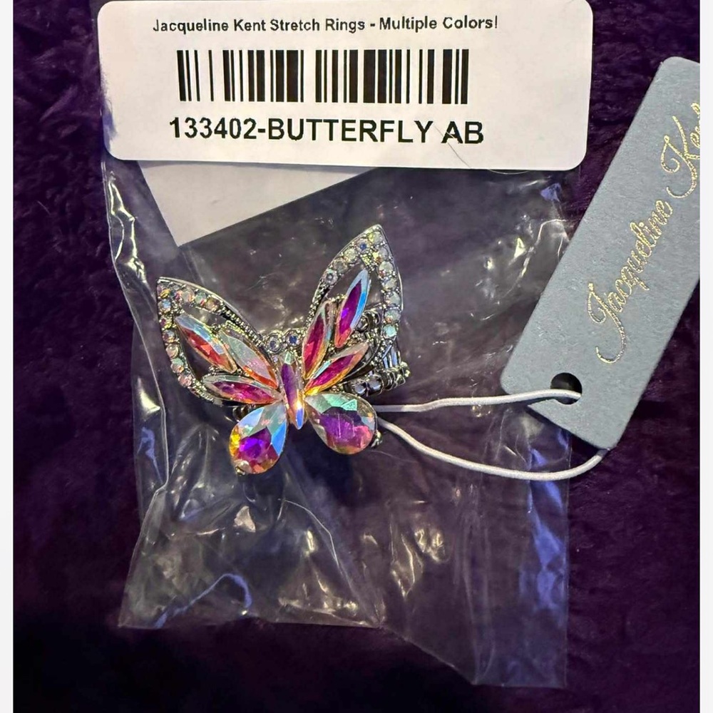 NWT Jacqueline Kent Iridescent AB Butterfly Stretch Ring